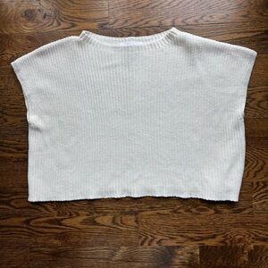 Self Contrast White Knit Cap Sleeve Sweater | Size XS